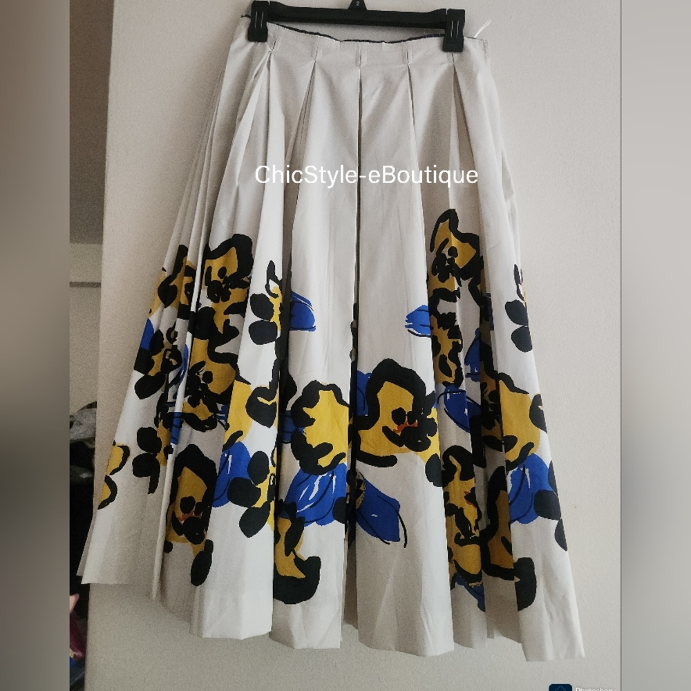 Zara Printed Pleated Midi Skirt Zw Collection Ecru/floral Blue Yellow BNWT - Picture 14 of 16